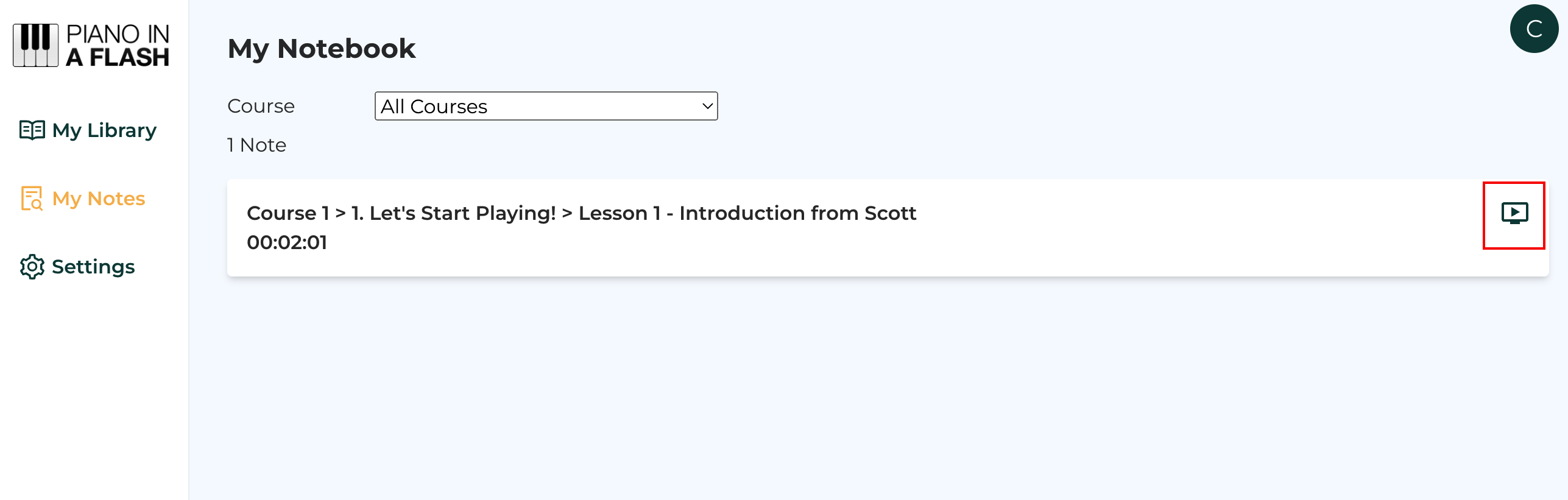 Using the "My Notes" Feature Piano In A Flash